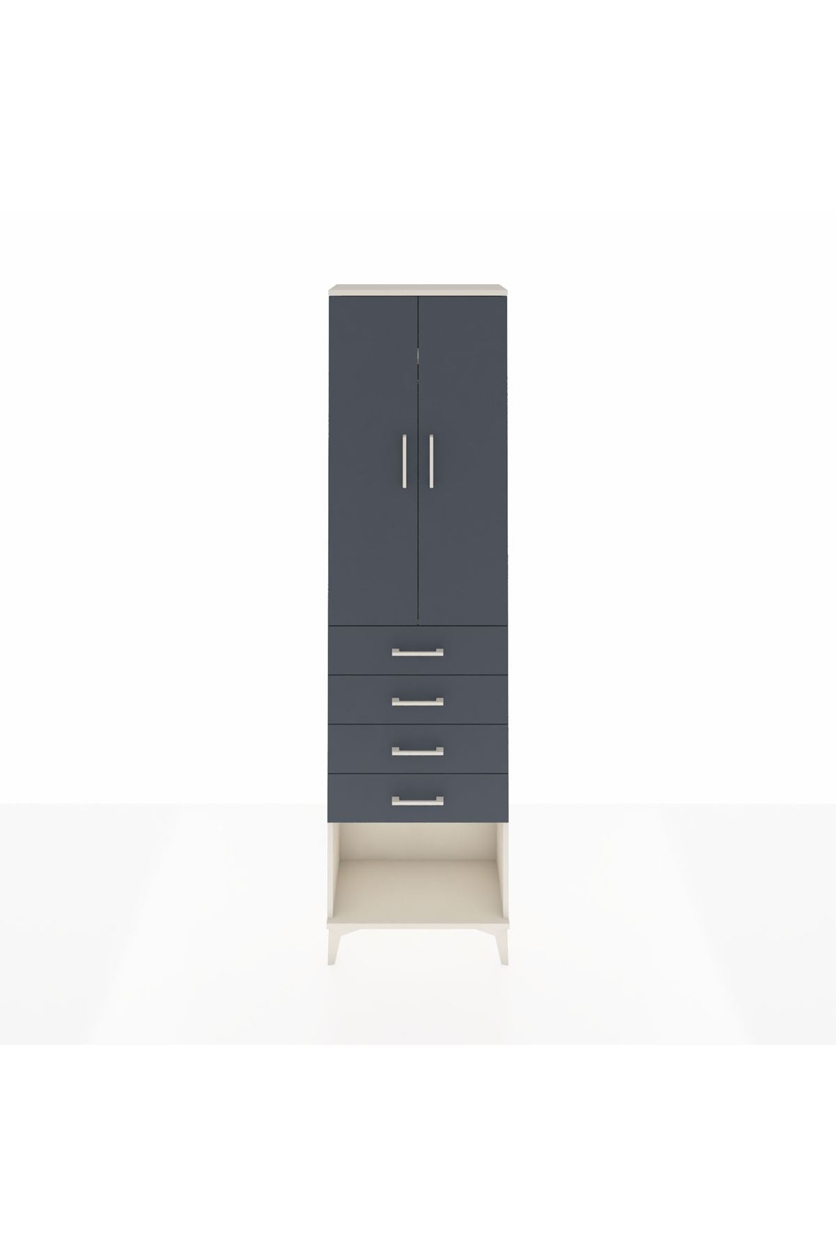 Arges Dolap 2 Raflı 4 Çekmeceli Tek Askılı 60x30x221 Aytaşı-Antrasit