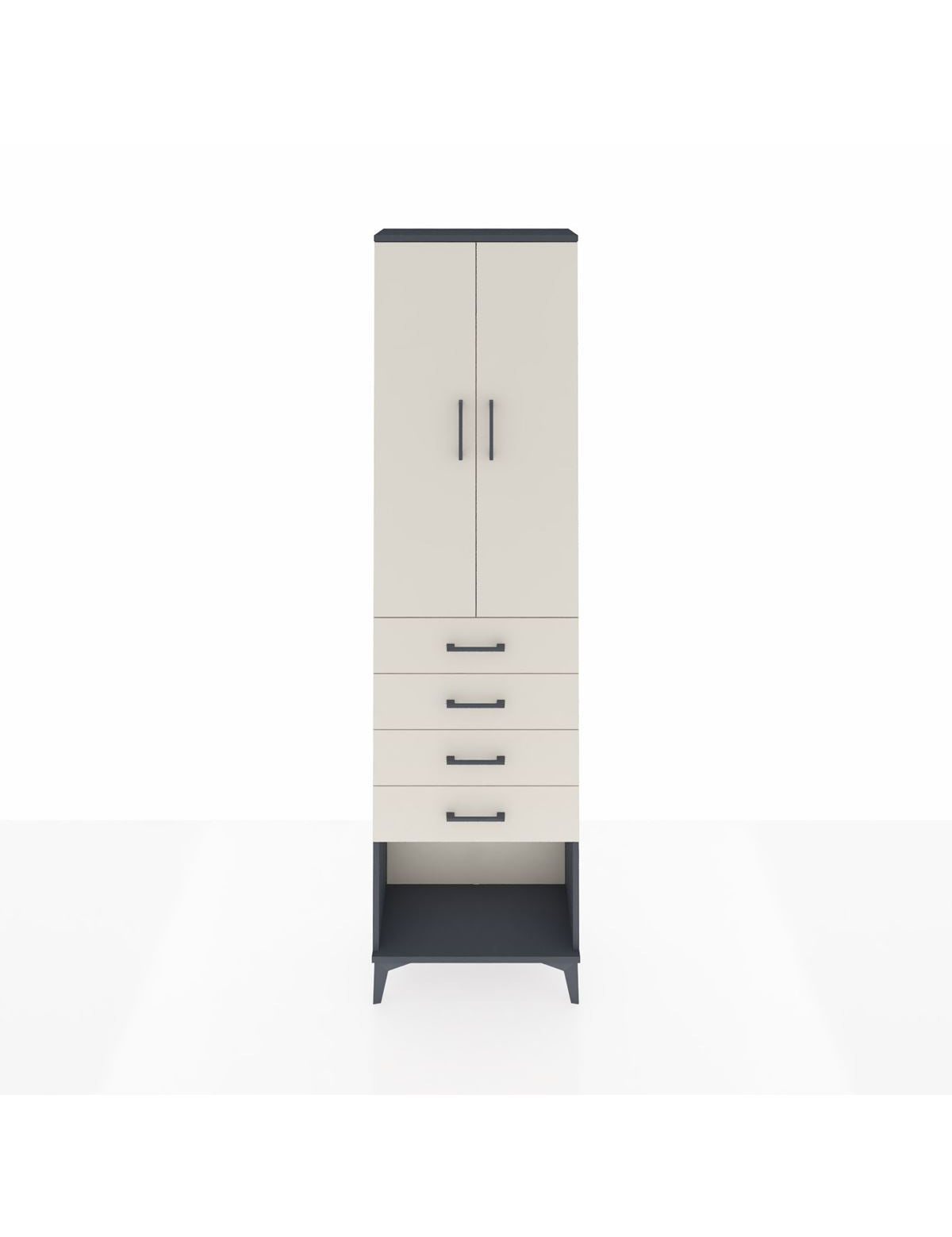 Arges Dolap 2 Raflı 4 Çekmeceli Tek Askılı 60x30x221 Antrasit-Aytaşı