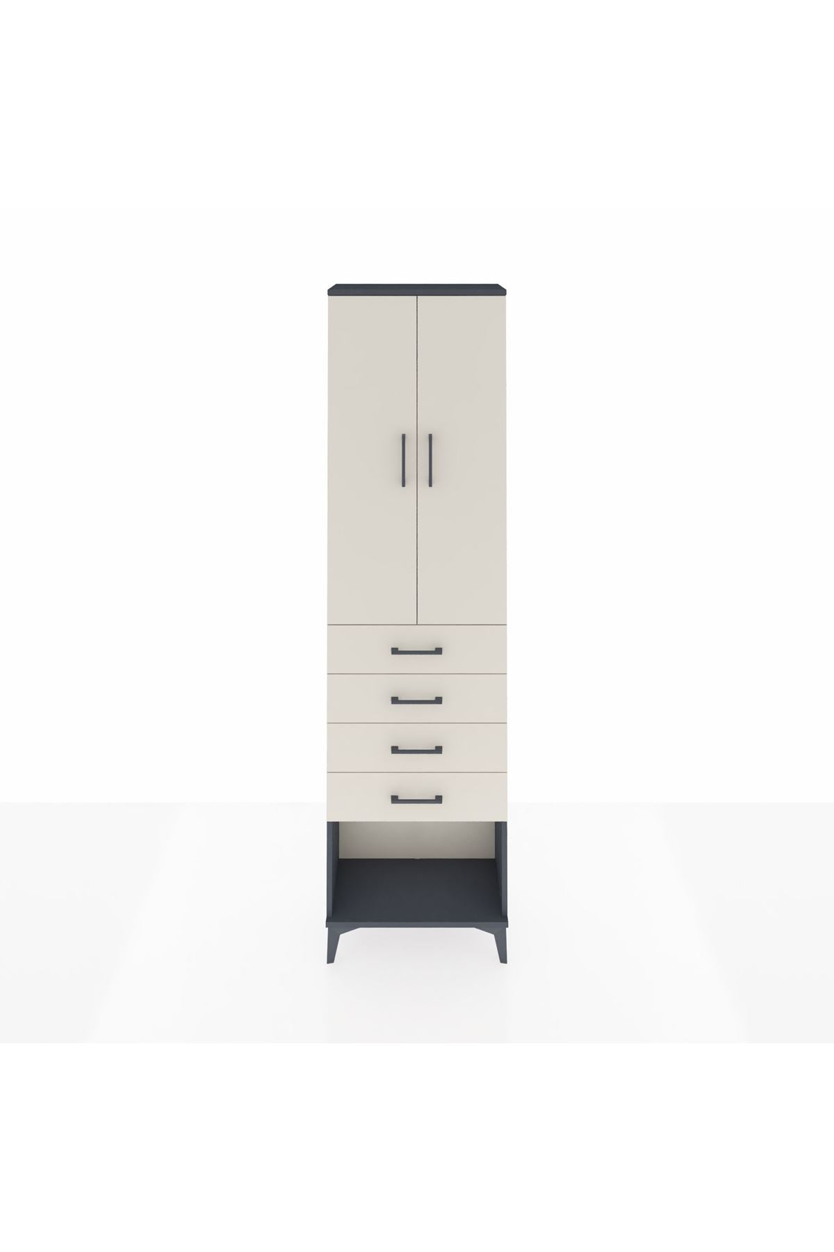 Arges Dolap 2 Raflı 4 Çekmeceli Tek Askılı 60x30x221 Antrasit-Aytaşı