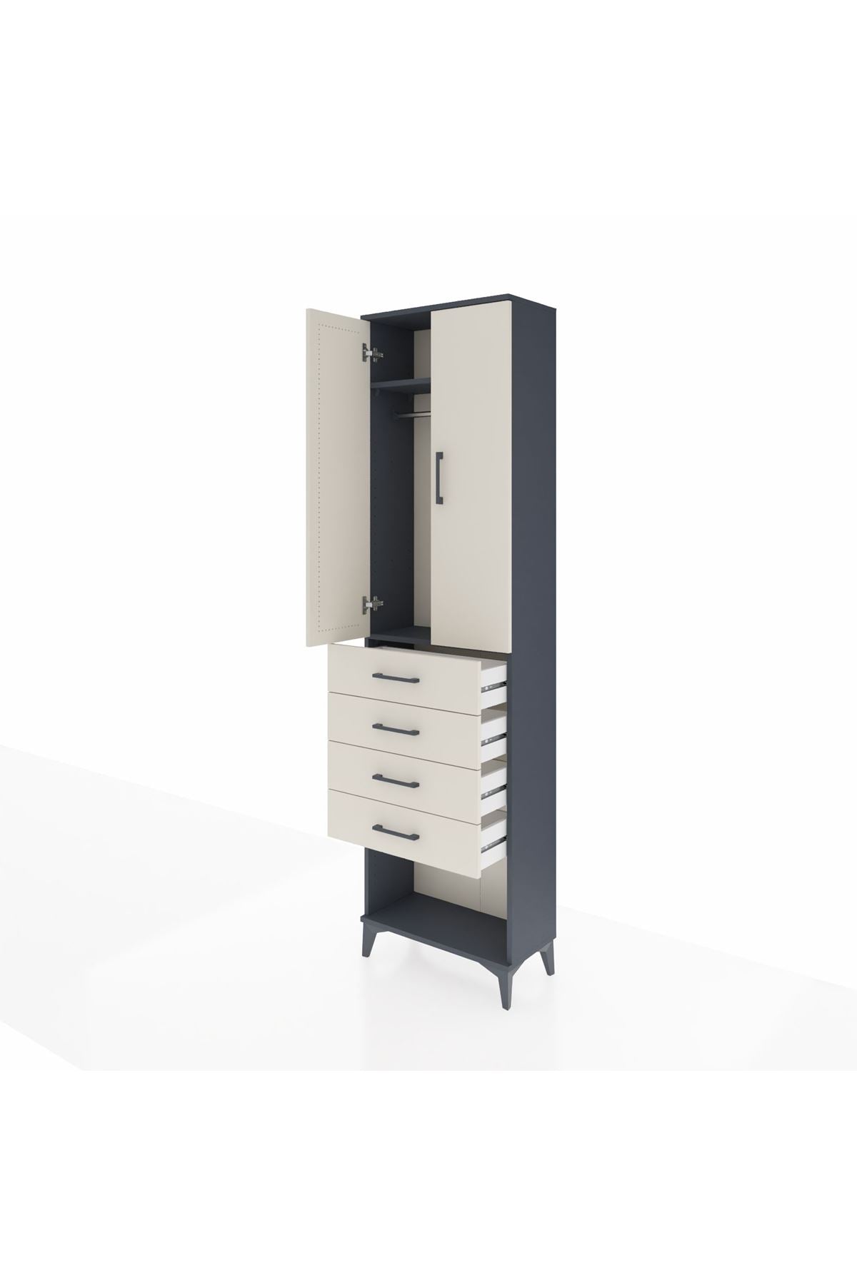 Arges Dolap 2 Raflı 4 Çekmeceli Tek Askılı 60x30x221 Antrasit-Aytaşı