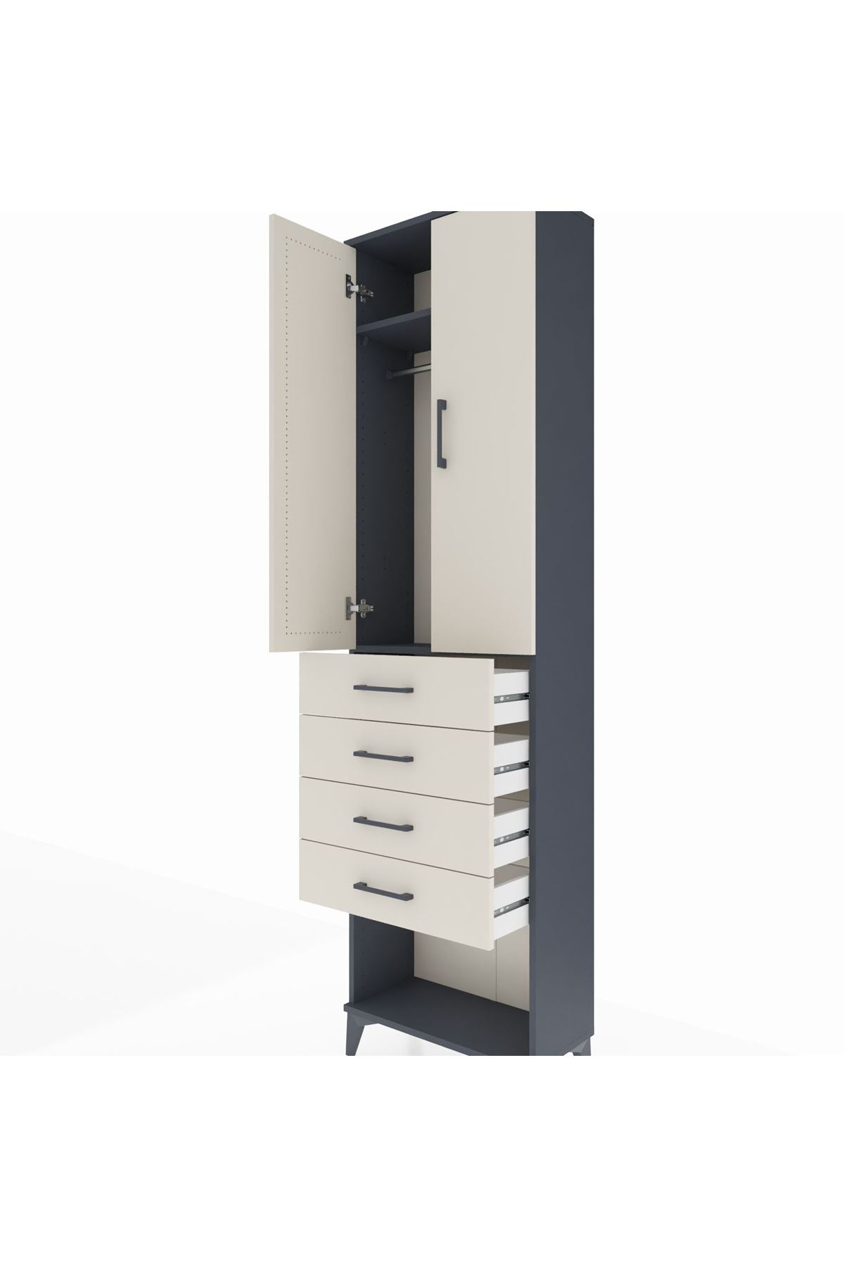 Arges Dolap 2 Raflı 4 Çekmeceli Tek Askılı 60x30x221 Antrasit-Aytaşı