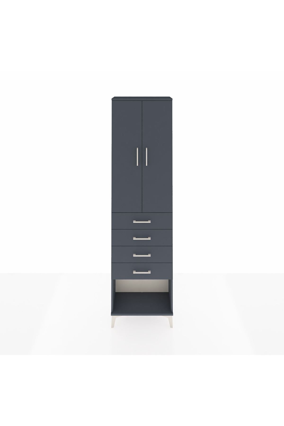 Arges Dolap 2 Raflı 4 Çekmeceli Tek Askılı 60x30x221 Antrasit-Antrasit