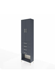 Arges Dolap 2 Raflı 4 Çekmeceli Tek Askılı 60x30x221 Antrasit-Antrasit