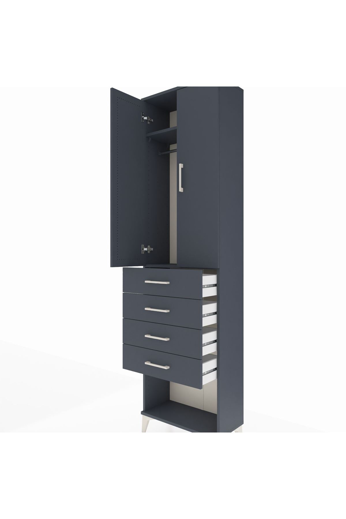 Arges Dolap 2 Raflı 4 Çekmeceli Tek Askılı 60x30x221 Antrasit-Antrasit