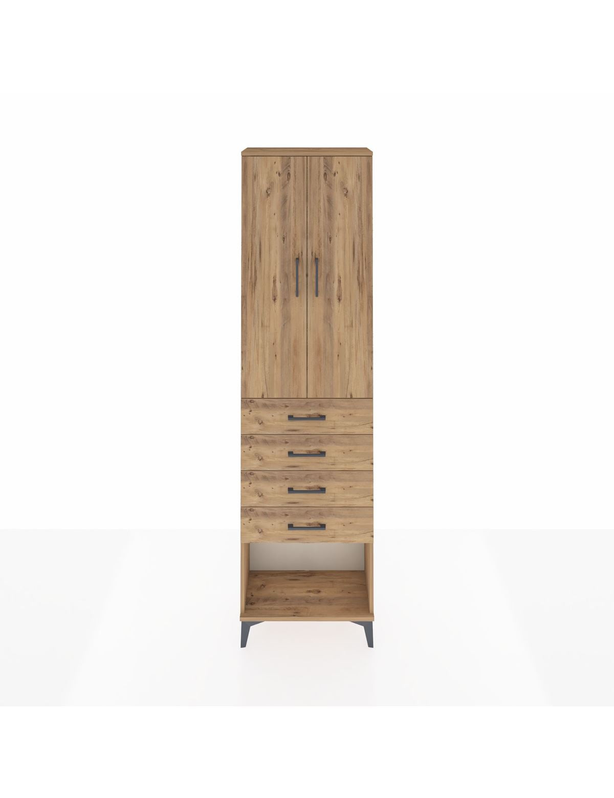 Arges Dolap 2 Raflı 4 Çekmeceli Tek Askılı 60x30x221 Çam-Çam