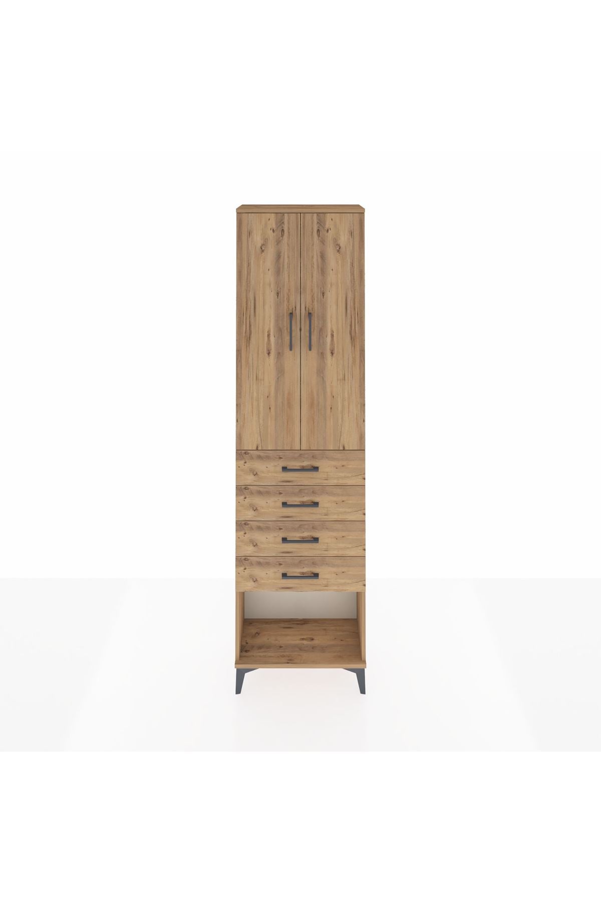 Arges Dolap 2 Raflı 4 Çekmeceli Tek Askılı 60x30x221 Çam-Çam