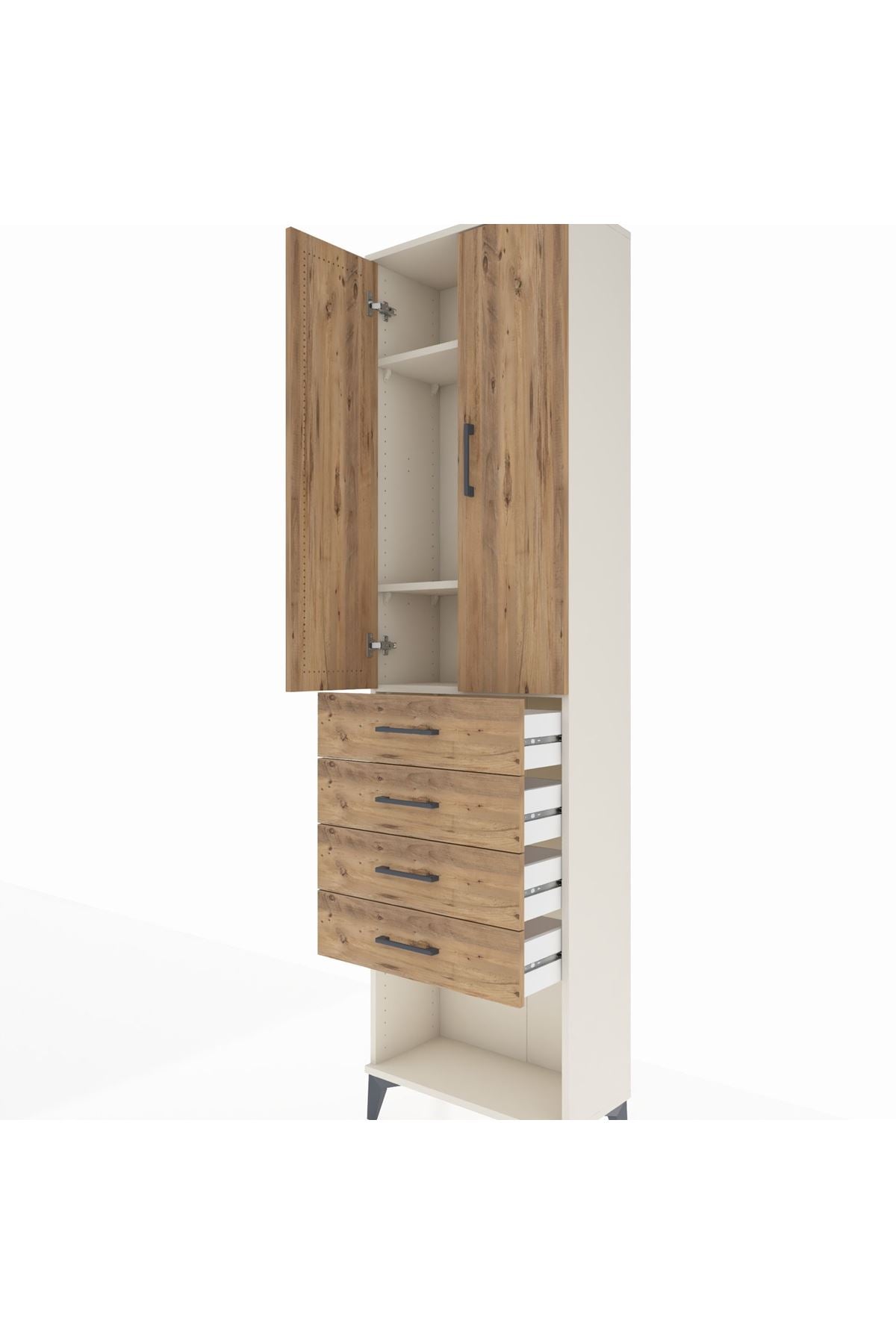 Arges Dolap 3 Raflı 4 Çekmeceli 2 Kapaklı 60x30x221 Aytaşı-Çam