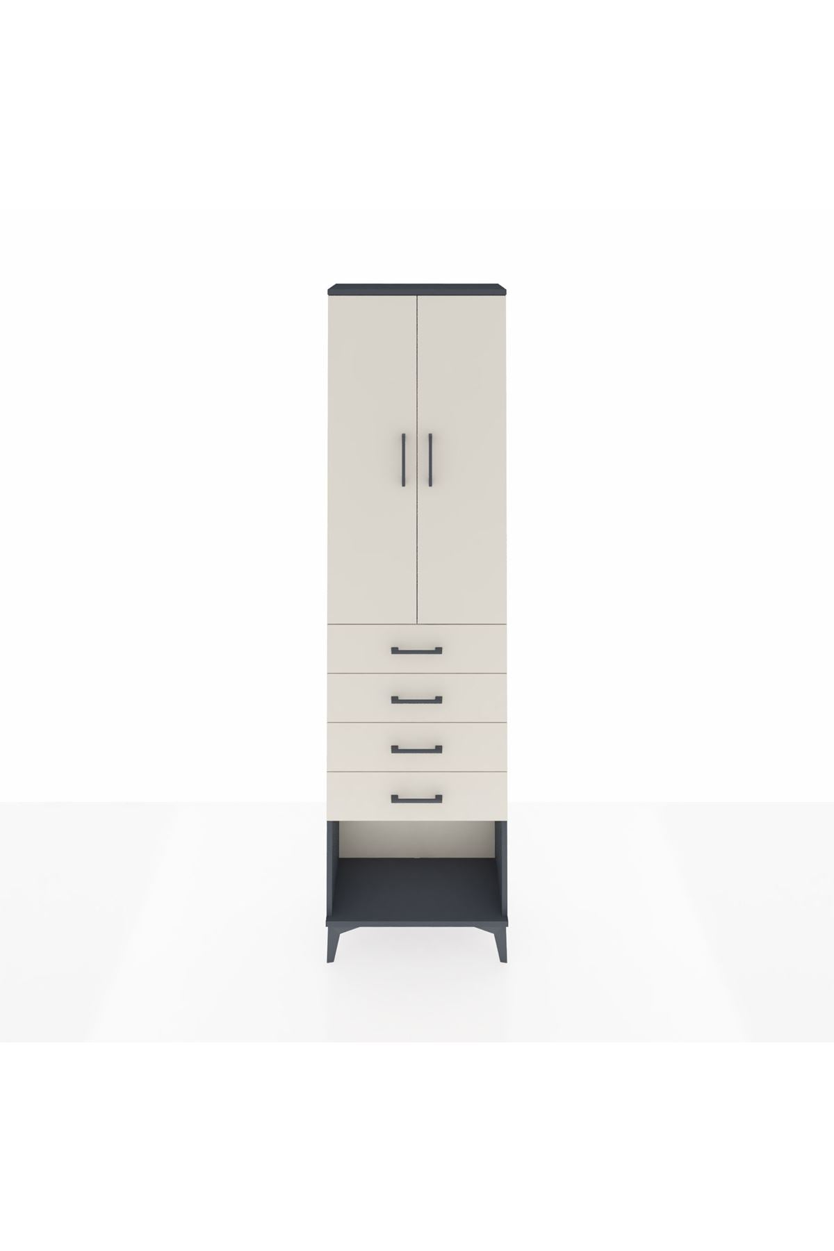 Arges Dolap 3 Raflı 4 Çekmeceli 2 Kapaklı 60x30x221 Antrasit-Aytaşı