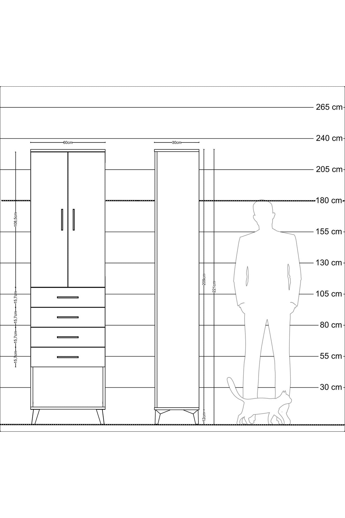 Arges Dolap 3 Raflı 4 Çekmeceli 2 Kapaklı 60x30x221 Aytaşı-Çam