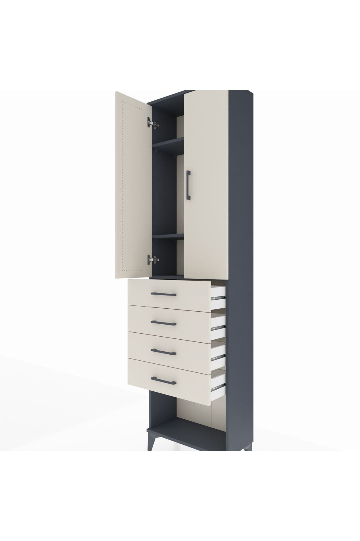 Arges Dolap 3 Raflı 4 Çekmeceli 2 Kapaklı 60x30x221 Antrasit-Aytaşı