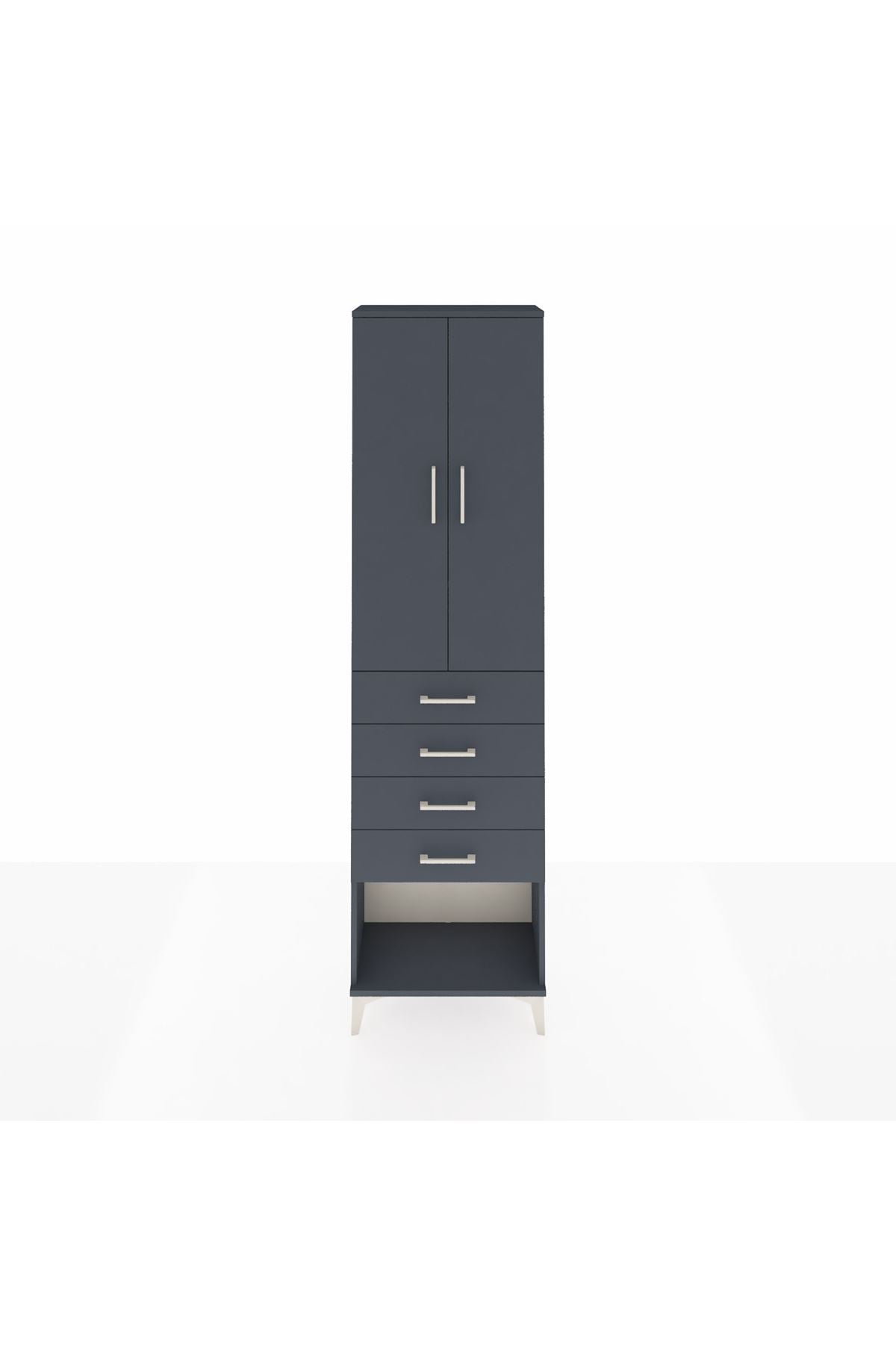 Arges Dolap 3 Raflı 4 Çekmeceli 2 Kapaklı 60x30x221 Antrasit-Antrasit