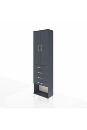 Arges Dolap 3 Raflı 4 Çekmeceli 2 Kapaklı 60x30x221 Antrasit-Antrasit