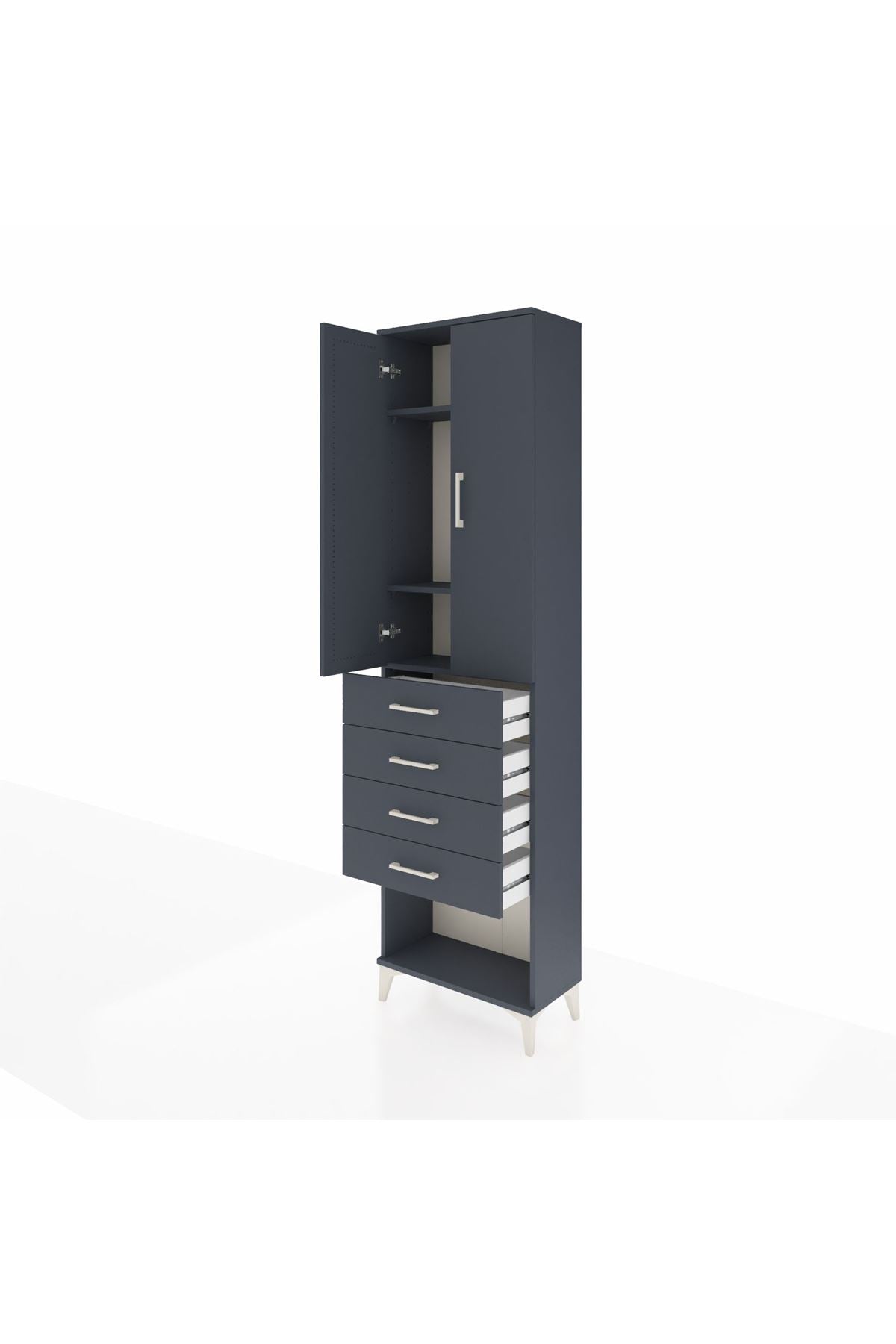 Arges Dolap 3 Raflı 4 Çekmeceli 2 Kapaklı 60x30x221 Antrasit-Antrasit