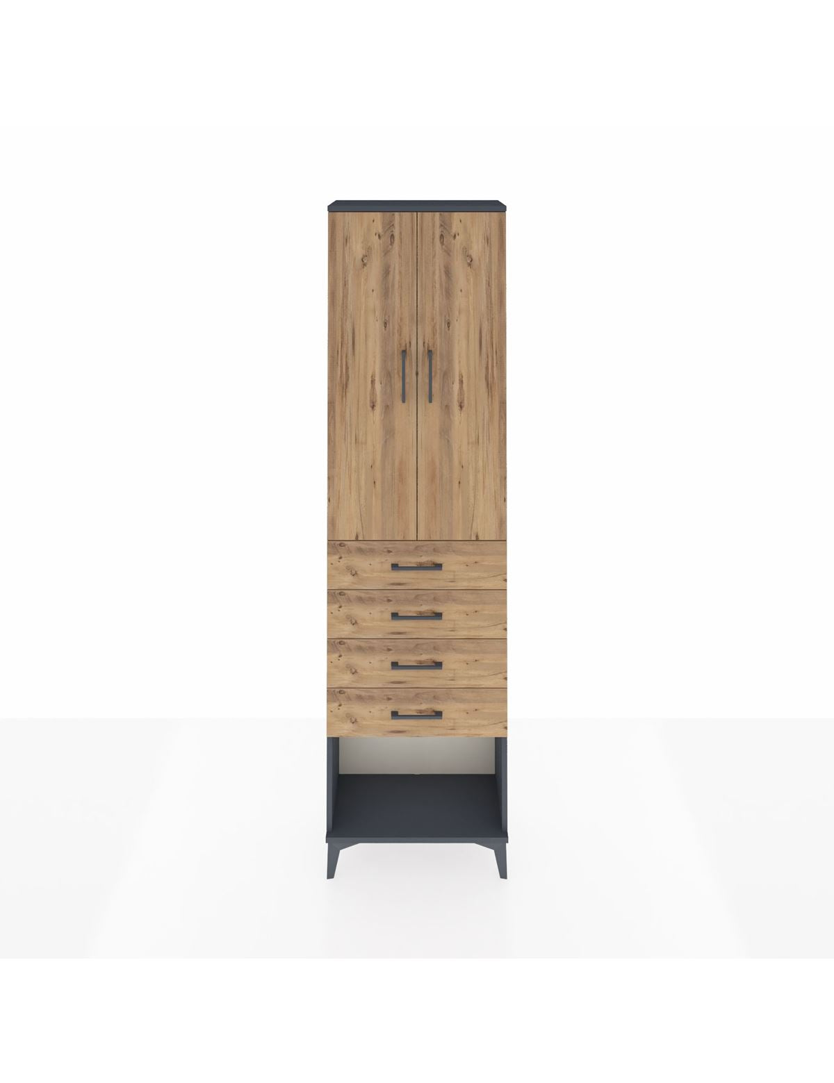 Arges Dolap 3 Raflı 4 Çekmeceli 2 Kapaklı 60x30x221 Antrasit-Çam