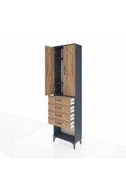 Arges Dolap 3 Raflı 4 Çekmeceli 2 Kapaklı 60x30x221 Antrasit-Çam