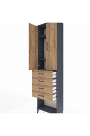 Arges Dolap 3 Raflı 4 Çekmeceli 2 Kapaklı 60x30x221 Antrasit-Çam