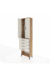 Arges Dolap 3 Raflı 4 Çekmeceli 2 Kapaklı 60x30x221 Çam-Aytaşı