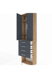 Arges Dolap 3 Raflı 4 Çekmeceli 2 Kapaklı 60x30x221 Çam-Antrasit