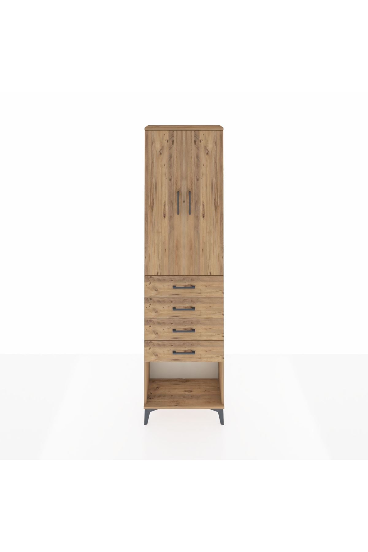 Arges Dolap 3 Raflı 4 Çekmeceli 2 Kapaklı 60x30x221 Çam-Çam