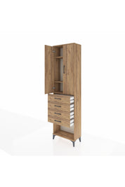 Arges Dolap 3 Raflı 4 Çekmeceli 2 Kapaklı 60x30x221 Çam-Çam