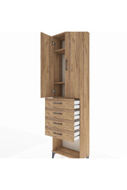 Arges Dolap 3 Raflı 4 Çekmeceli 2 Kapaklı 60x30x221 Çam-Çam