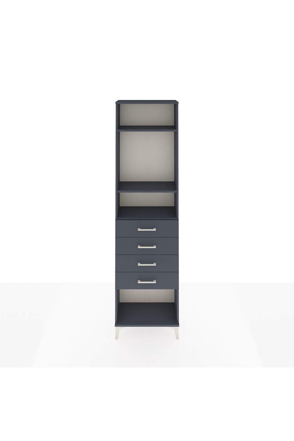 Arges Dolap 3 Raflı 4 Çekmeceli 60x30x221 Antrasit-Antrasit