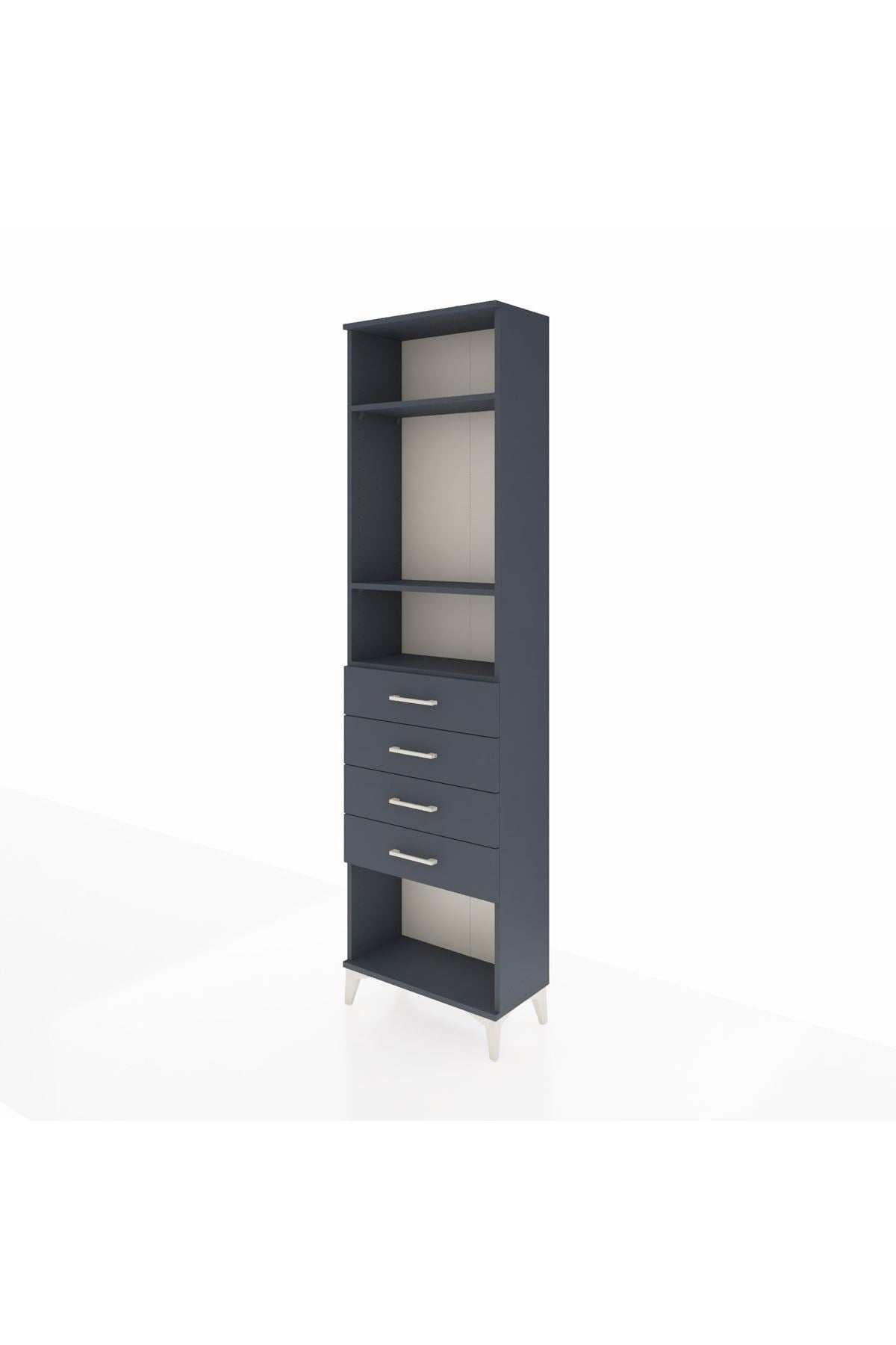 Arges Dolap 3 Raflı 4 Çekmeceli 60x30x221 Antrasit-Antrasit