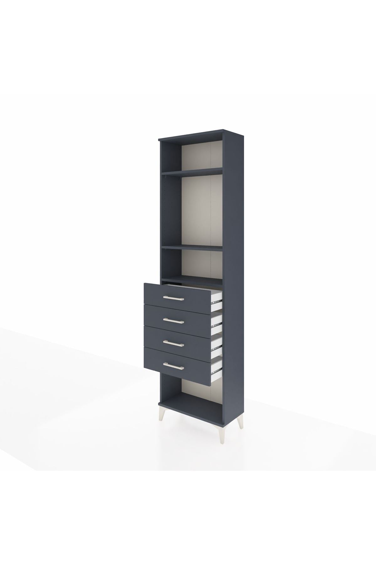 Arges Dolap 3 Raflı 4 Çekmeceli 60x30x221 Antrasit-Antrasit