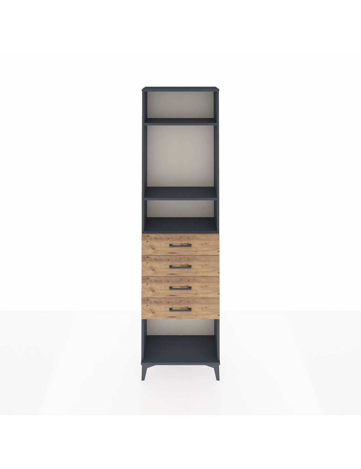 Arges Dolap 3 Raflı 4 Çekmeceli 60x30x221 Antrasit-Çam