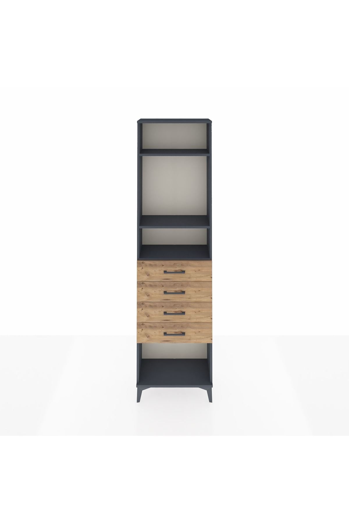 Arges Dolap 3 Raflı 4 Çekmeceli 60x30x221 Antrasit-Çam