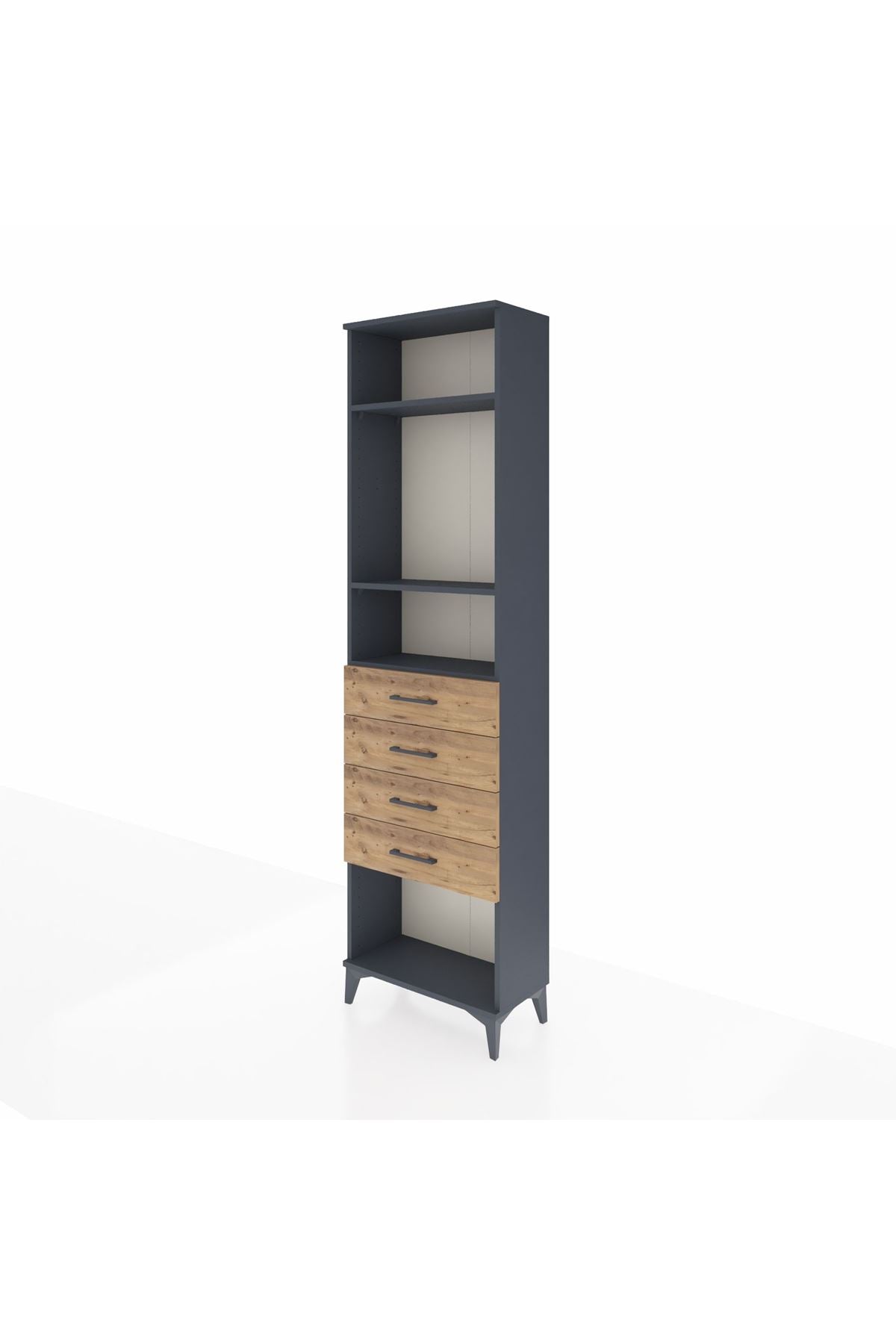 Arges Dolap 3 Raflı 4 Çekmeceli 60x30x221 Antrasit-Çam