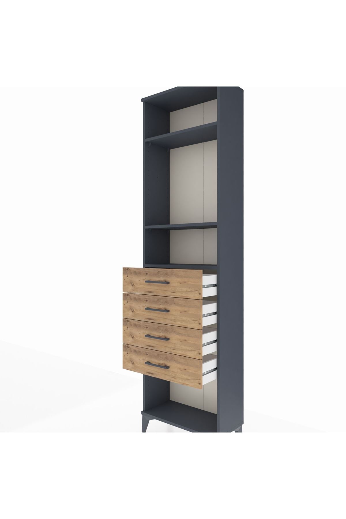 Arges Dolap 3 Raflı 4 Çekmeceli 60x30x221 Antrasit-Çam