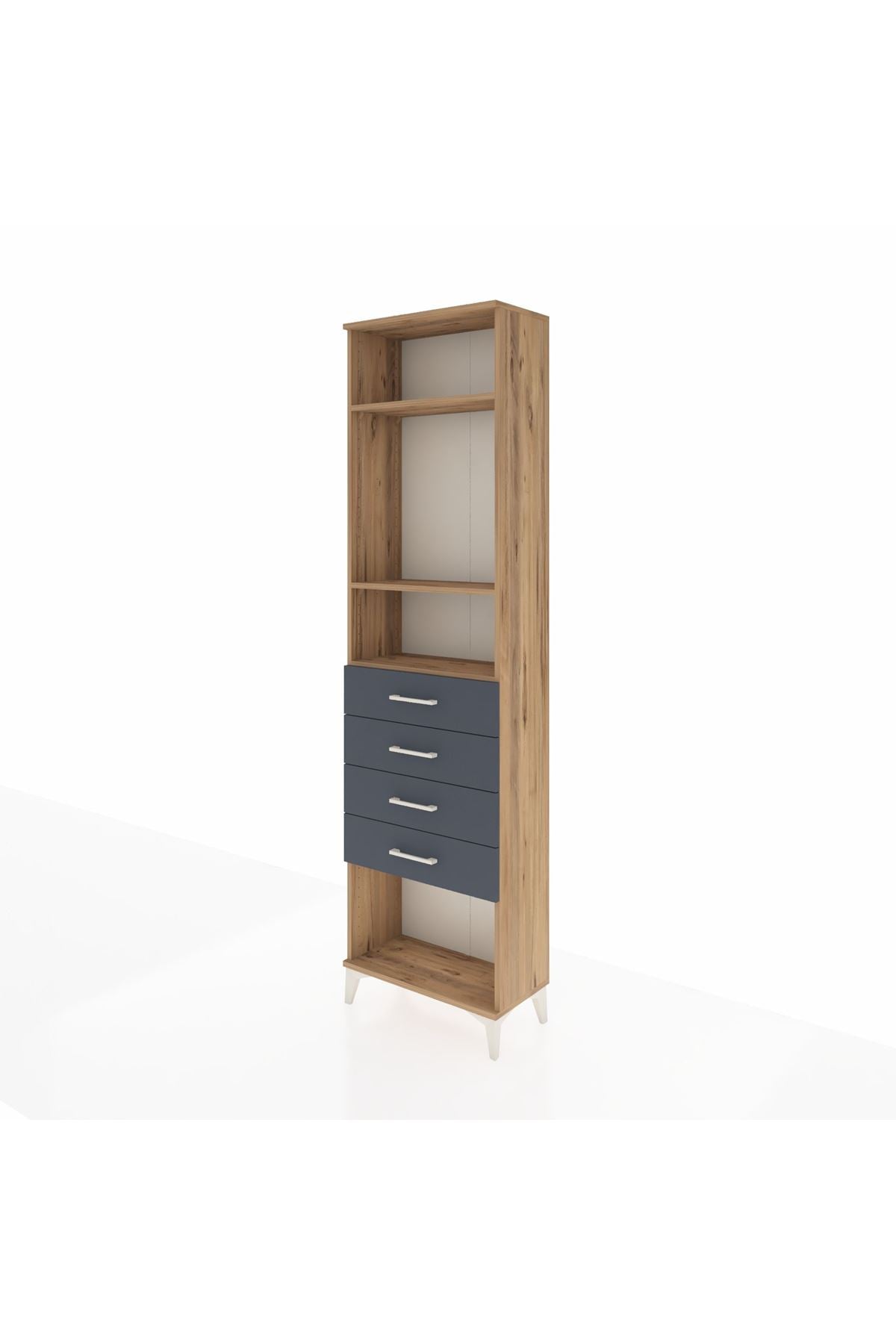 Arges Dolap 3 Raflı 4 Çekmeceli 60x30x221 Çam-Antrasit