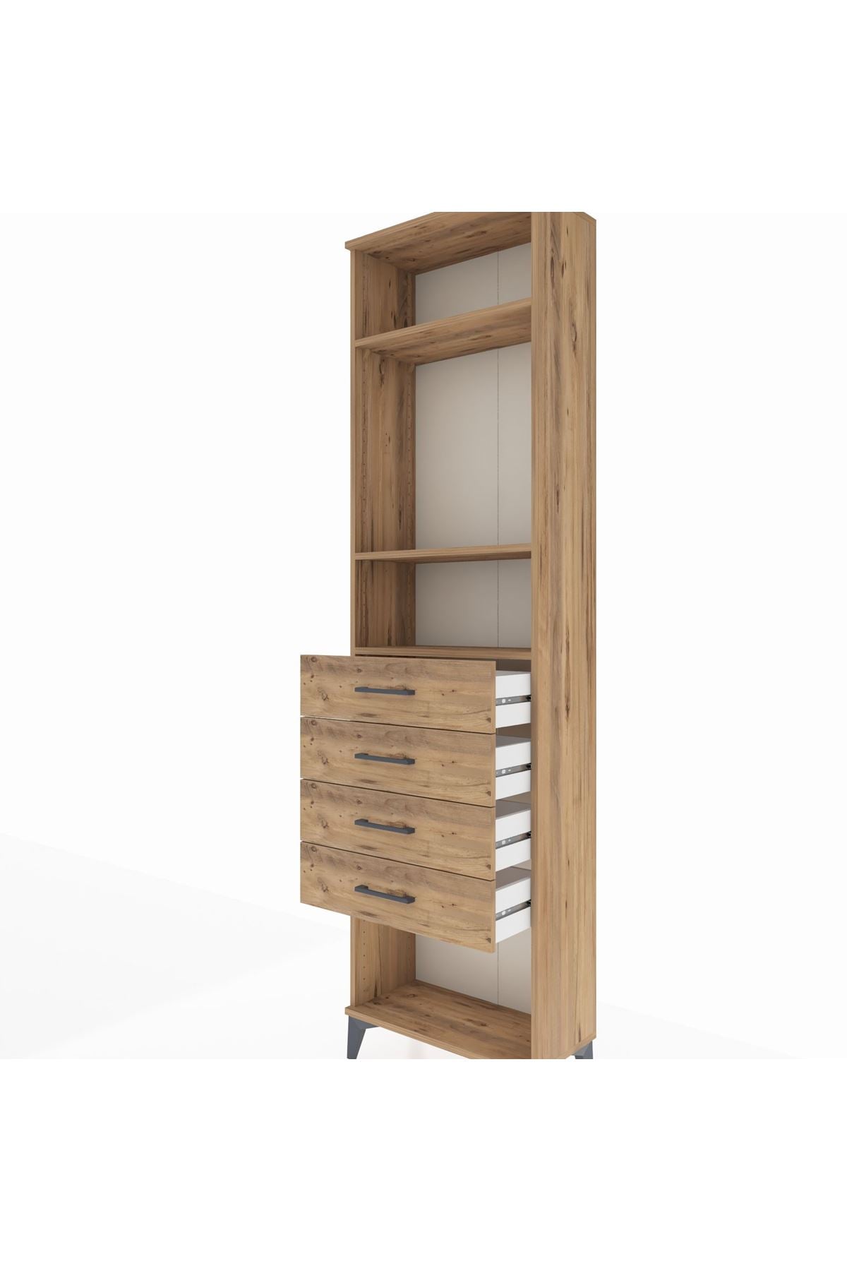 Arges Dolap 3 Raflı 4 Çekmeceli 60x30x221 Çam-Çam