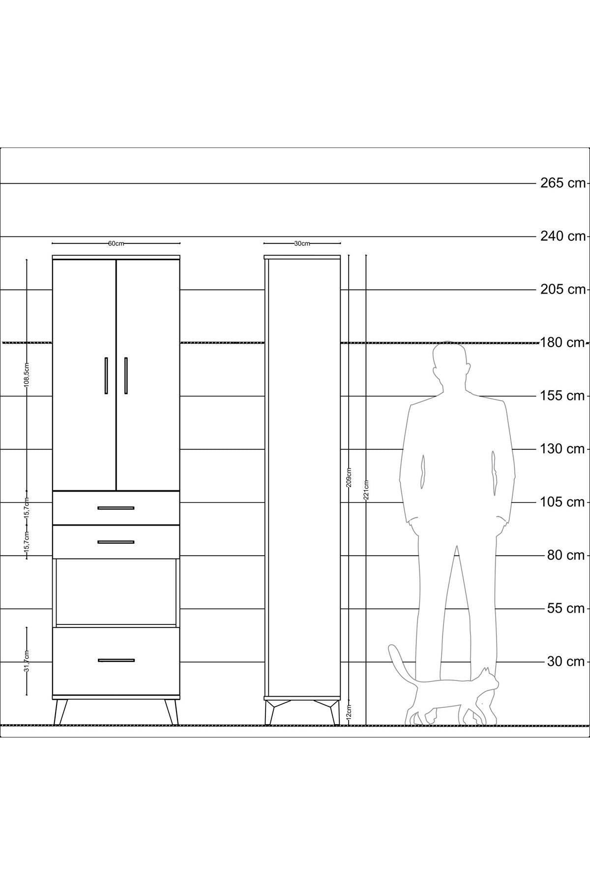 Arges Dolap 3 Raflı 3 Çekmeceli Tek Askılı 60x30x221 Aytaşı-Aytaşı