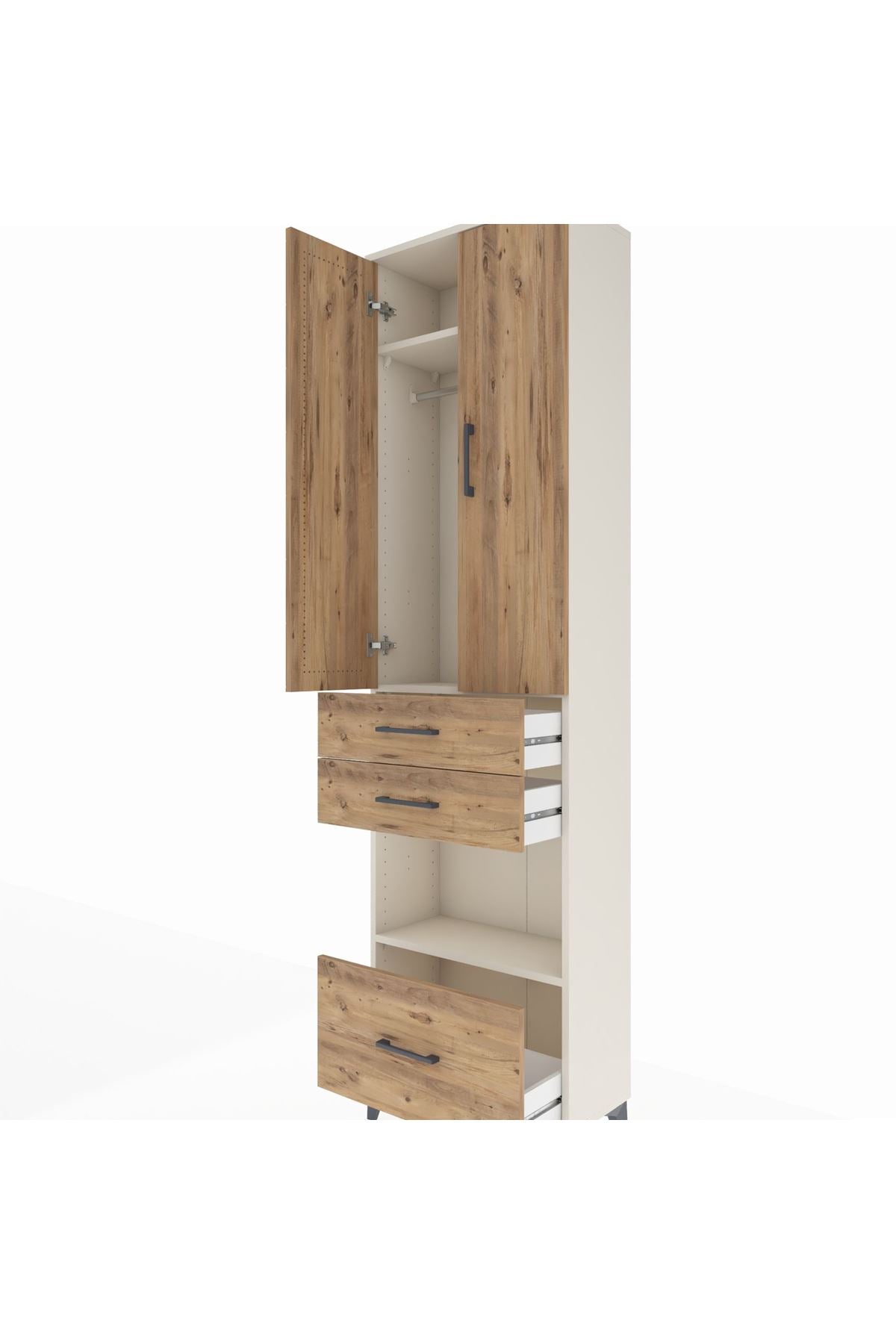 Arges Dolap 3 Raflı 3 Çekmeceli Tek Askılı 60x30x221 Aytaşı-Çam