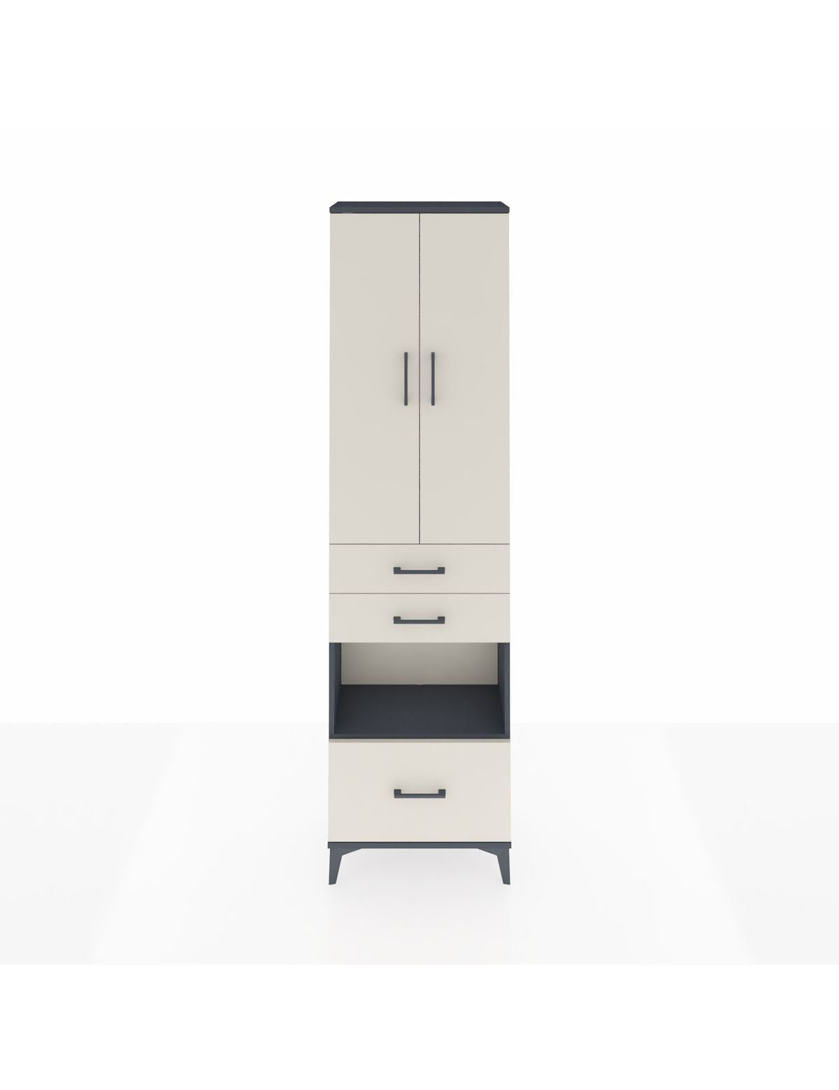 Arges Dolap 3 Raflı 3 Çekmeceli Tek Askılı 60x30x221 Antrasit-Aytaşı