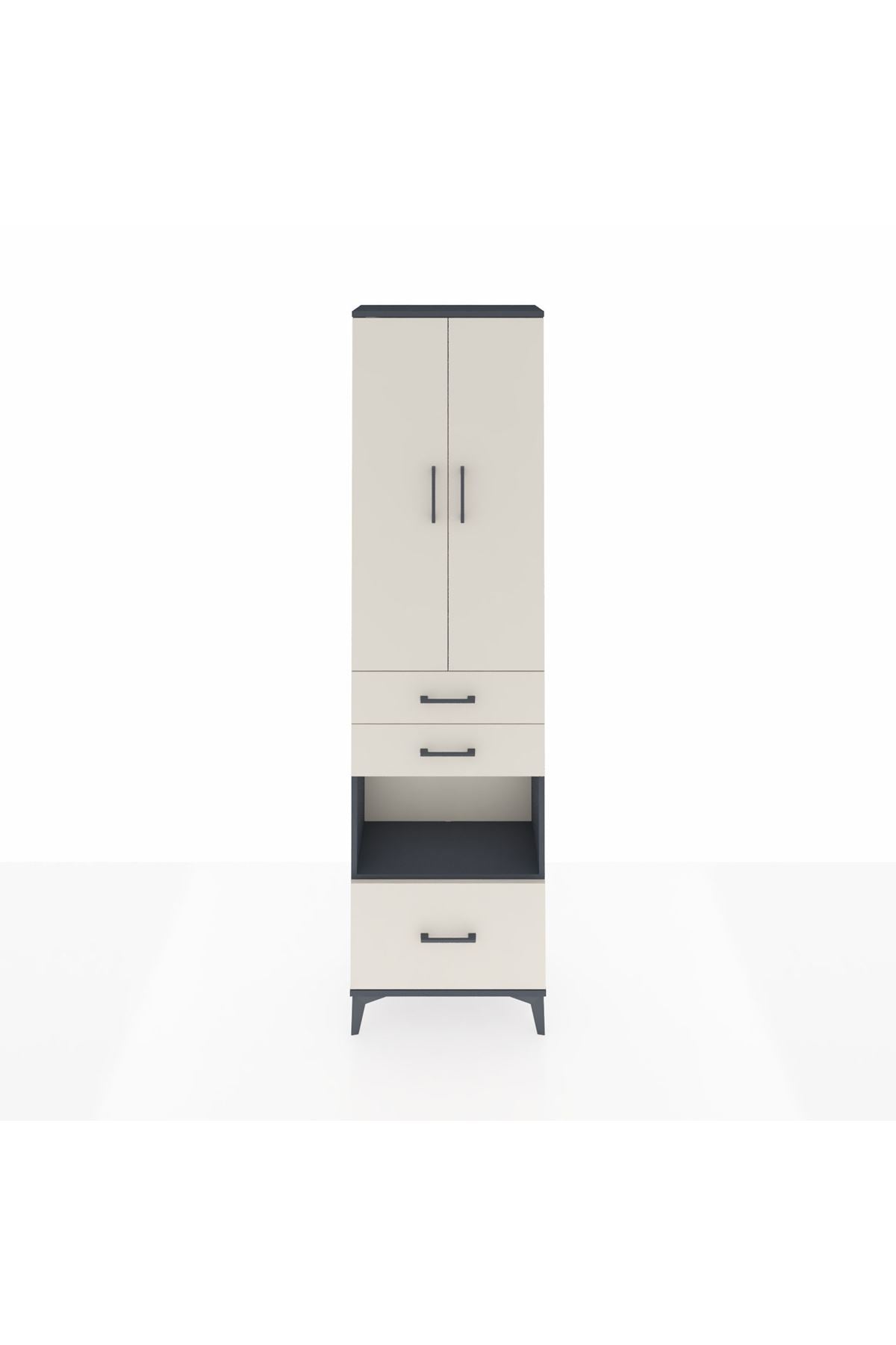 Arges Dolap 3 Raflı 3 Çekmeceli Tek Askılı 60x30x221 Antrasit-Aytaşı