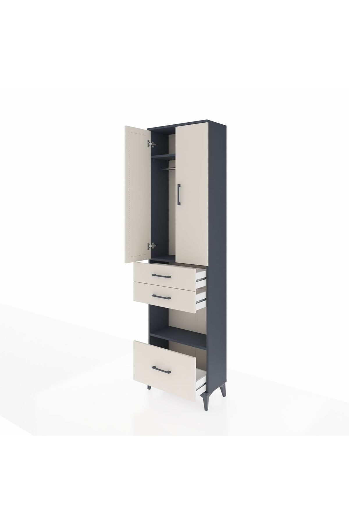 Arges Dolap 3 Raflı 3 Çekmeceli Tek Askılı 60x30x221 Antrasit-Aytaşı