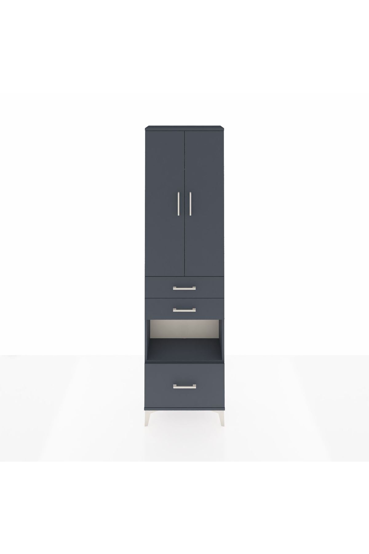 Arges Dolap 3 Raflı 3 Çekmeceli Tek Askılı 60x30x221 Antrasit-Antrasit