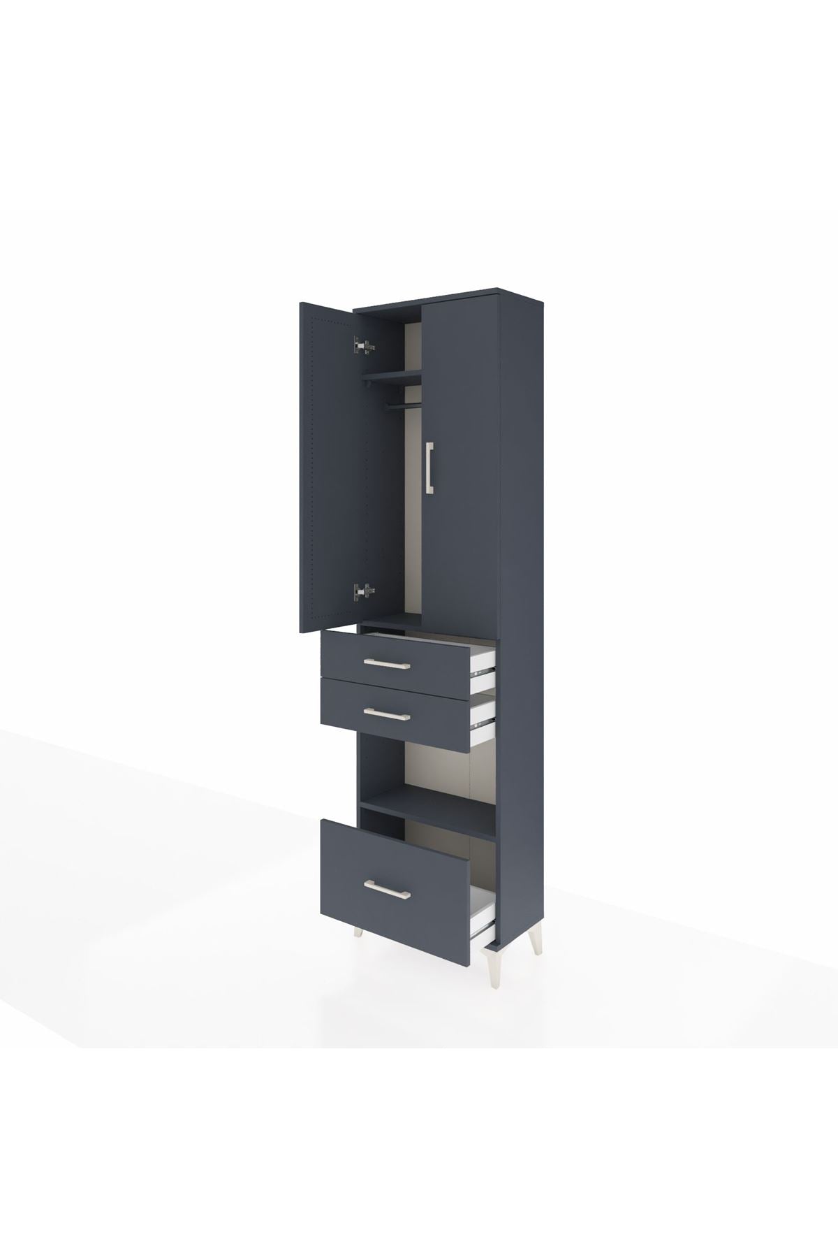 Arges Dolap 3 Raflı 3 Çekmeceli Tek Askılı 60x30x221 Antrasit-Antrasit