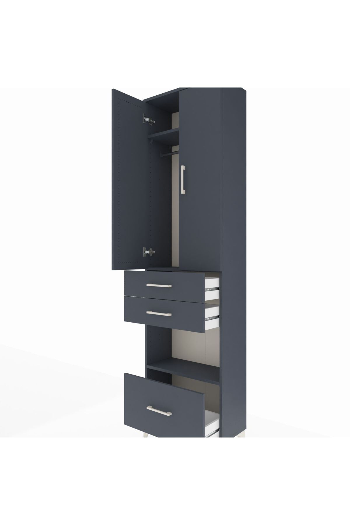 Arges Dolap 3 Raflı 3 Çekmeceli Tek Askılı 60x30x221 Antrasit-Antrasit