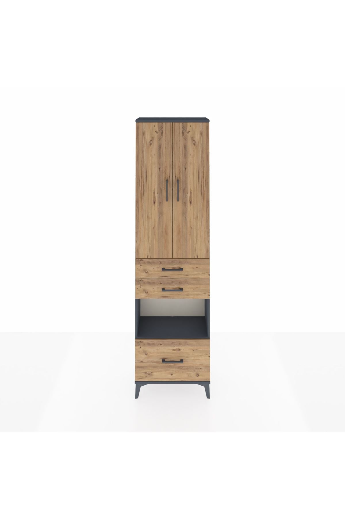 Arges Dolap 3 Raflı 3 Çekmeceli Tek Askılı 60x30x221 Antrasit-Çam