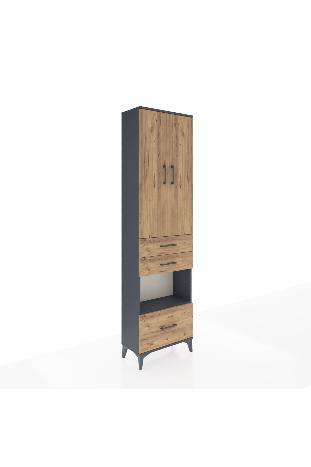 Arges Dolap 3 Raflı 3 Çekmeceli Tek Askılı 60x30x221 Antrasit-Çam