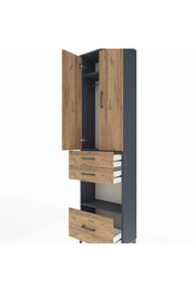 Arges Dolap 3 Raflı 3 Çekmeceli Tek Askılı 60x30x221 Antrasit-Çam