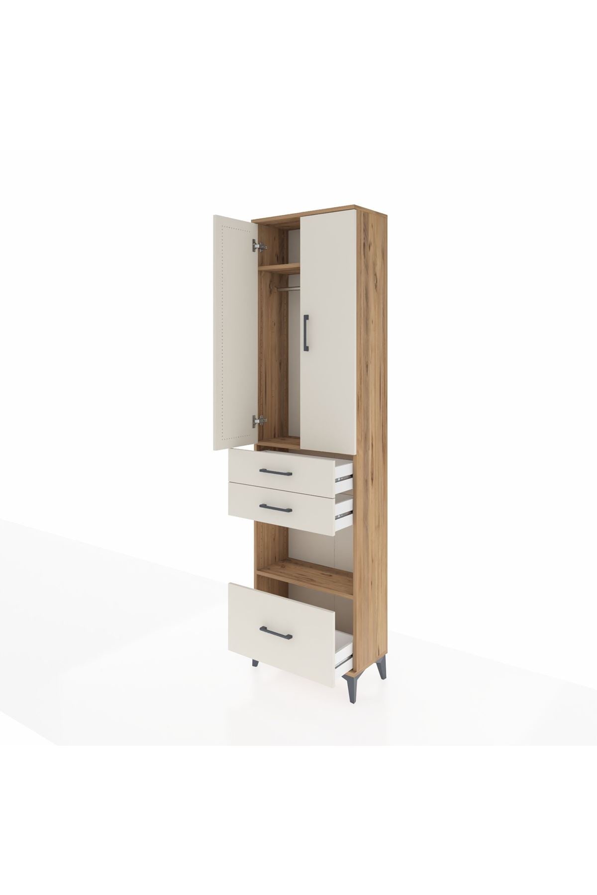 Arges Dolap 3 Raflı 3 Çekmeceli Tek Askılı 60x30x221 Çam-Aytaşı