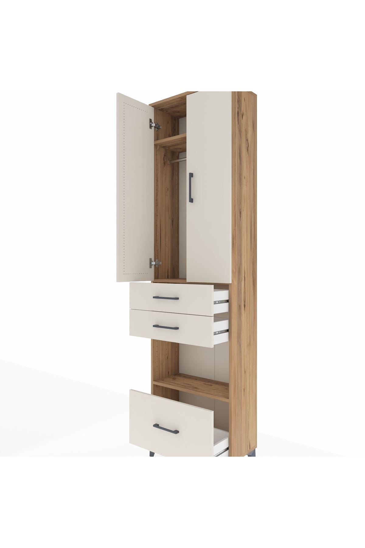 Arges Dolap 3 Raflı 3 Çekmeceli Tek Askılı 60x30x221 Çam-Aytaşı
