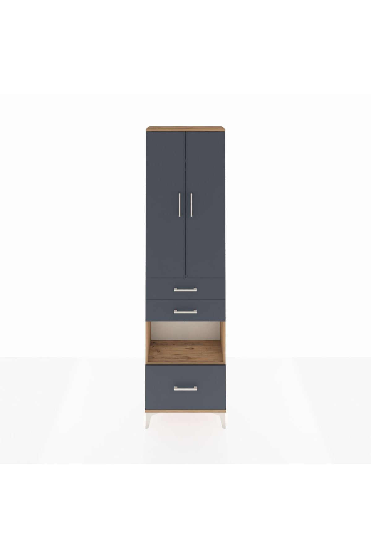 Arges Dolap 3 Raflı 3 Çekmeceli Tek Askılı 60x30x221 Çam-Antrasit