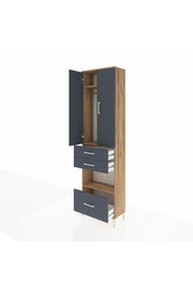 Arges Dolap 3 Raflı 3 Çekmeceli Tek Askılı 60x30x221 Çam-Antrasit