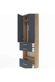 Arges Dolap 3 Raflı 3 Çekmeceli Tek Askılı 60x30x221 Çam-Antrasit